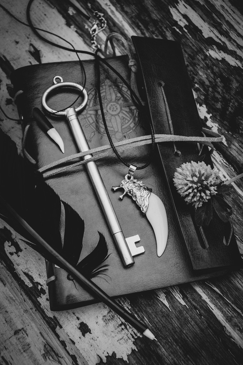 crow feather, book, notebook